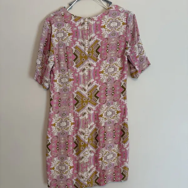 Free People Mini Tunic Dress‎ Sz Medium Pink Printed Short Sleeve V-neck Lined - Image 3