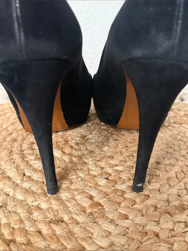 Gucci Black Suede‎ Peep Toe Platform Stiletto Pumps Heels Size 37 - Image 8