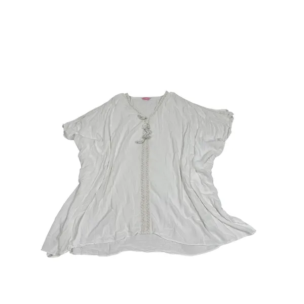 Lilly Pulitzer White Rayon Kaftan Beach Cover Up Gold Lace Tassel One‎ Size - Image 2