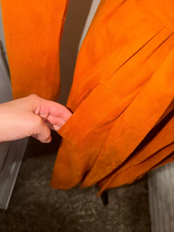 Women's Suede Trench Coat in Burnt Orange Size Small - Image 2