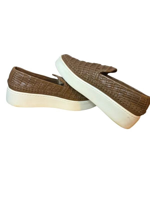 Vince Cognac Woven Stafford Leather Slip On Loafers - Image 5