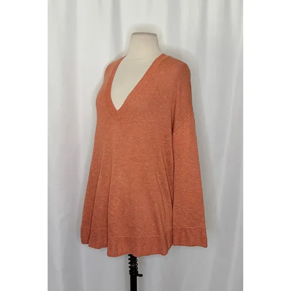 FREE PEOPLE Free-est V Neck Pullover Sweater Orange Knitwear Boho Bohemian Small - Image 4