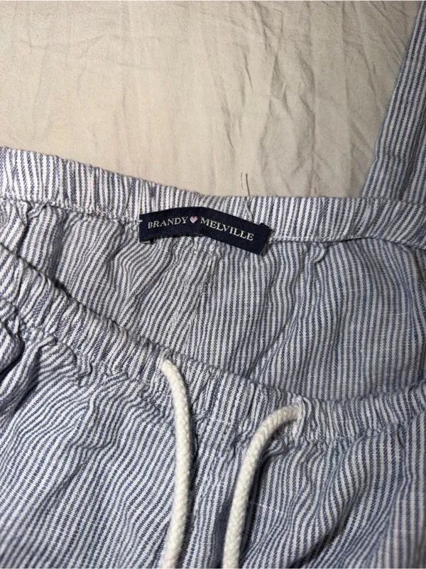 Brandy Melville Light Blue Striped Drawstring Joggers - Image 3
