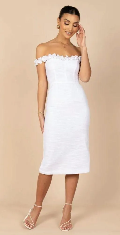 Petal & Pup Florez White Off the Shoulder Ruffle Midi Dress 4 - Image 8