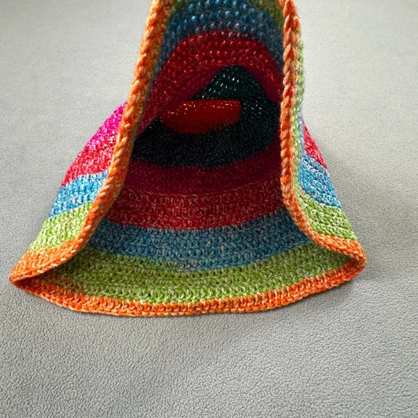Handmade Crochet Bucket Hat Colorful Striped Knit Hippie Boho Women Vibrant Y2K - Image 5