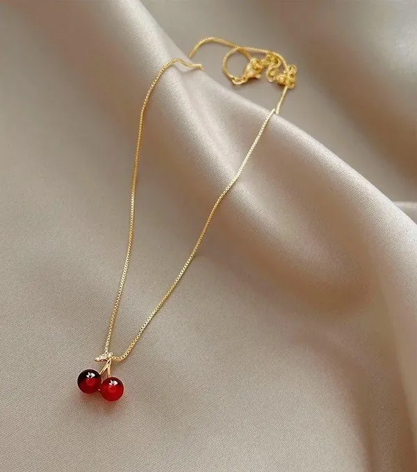 Gold Dainty Cherry Necklace - Image 3
