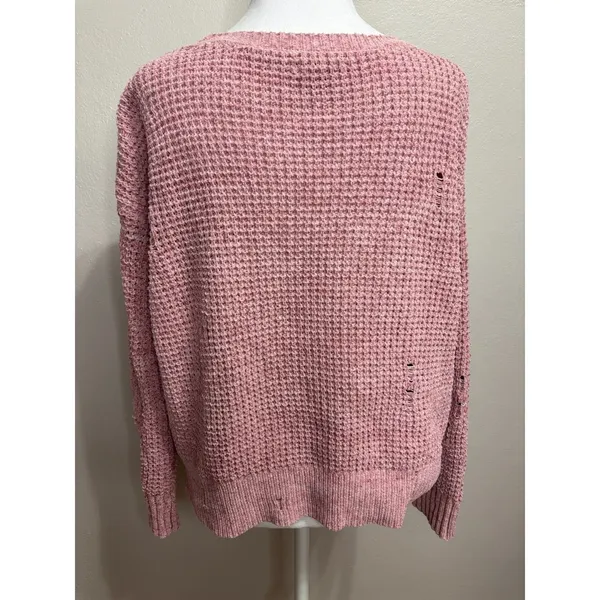 American Eagle Sweater Pink Chenille Waffle Knit Distressed Boho‎ Grunge Soft S - Image 4