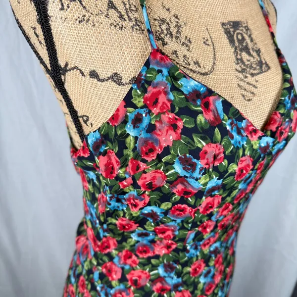 NastyGal Maxi Dress 2 Black Red Floral Open Cowl Back Side Slit‎ Dark Romance - Image 8