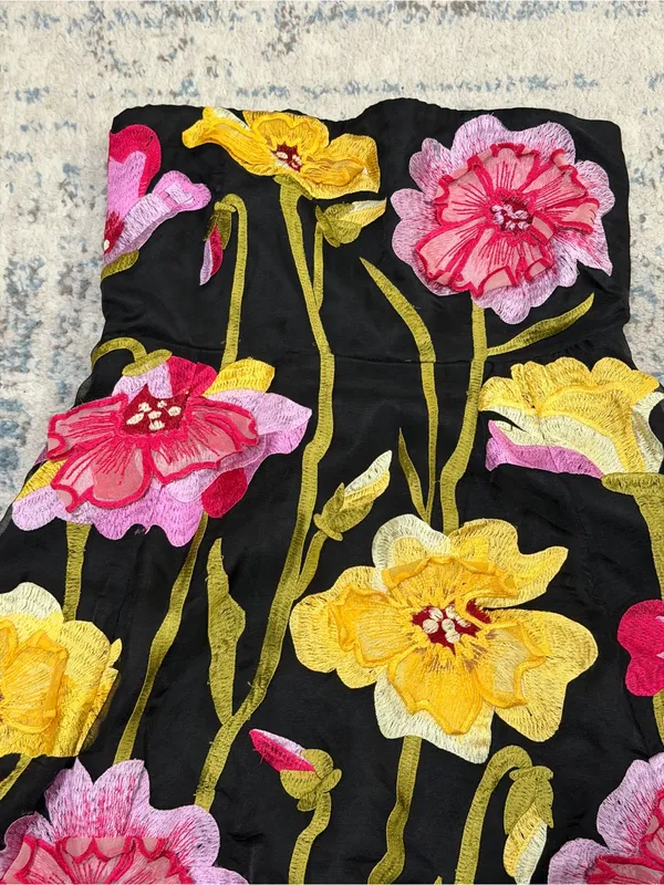 By Anthropologie Strapless Floral Organza Mini Dress Petite Medium - Image 4