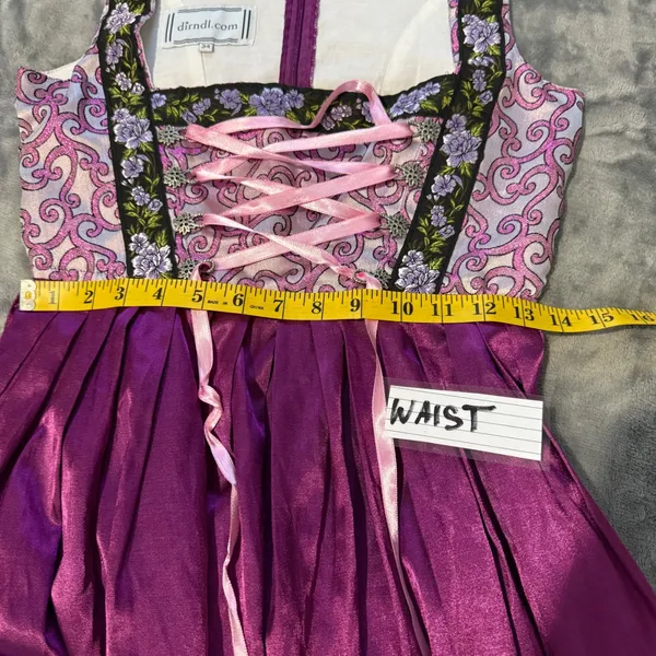 Vtg German Trachtenpoint dirndl Dress 34/XS Purple Lace Up Oktoberfest Cosplay - Image 9