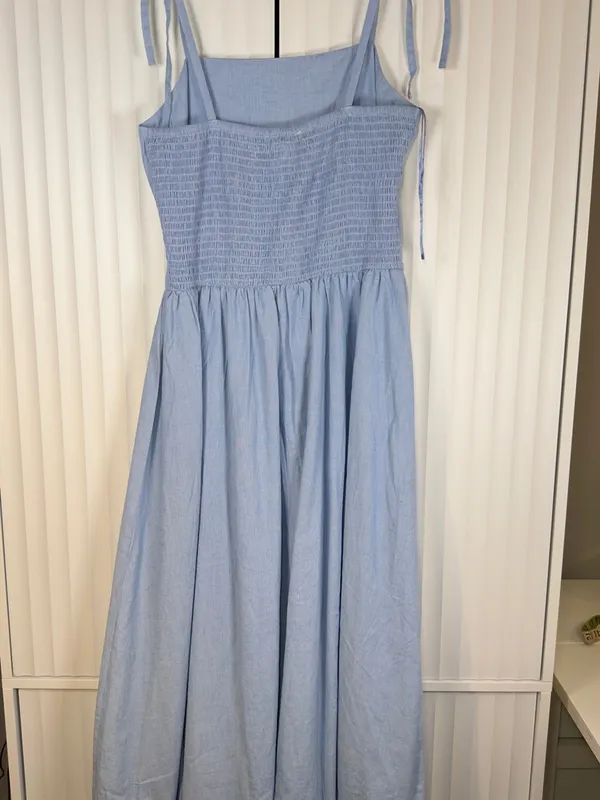 NWT TULIP 100% Cotton V Waist Light Blue Tie-Shoulder Maxi Dress SMALL - Image 4