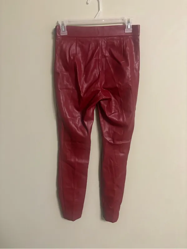 Zara Skinny Pants Size Small Red Faux Vegan Leather Party Wear Zip Ankle Concert - Image 2