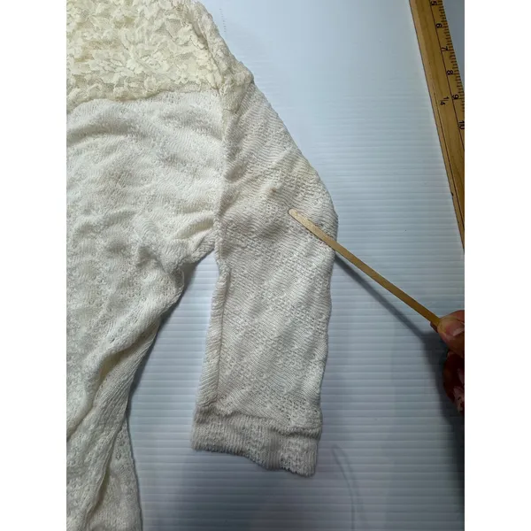 Painted Threads Cream Lace Yoke Open Front Cardigan Pointelle Knit Medium - Image 3