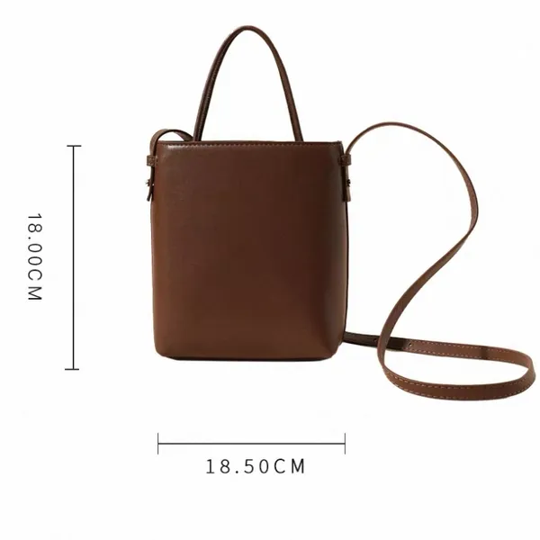 Cream Ivory Leather Minimalistic Two-way Bucket Small Crossbody Handbag - Image 2