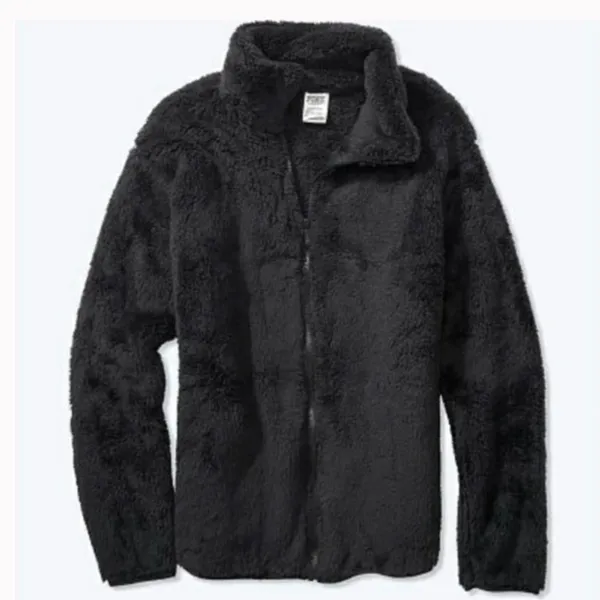 NWT PINK Victoria’s Secret Cozy Black Sherpa Full Zip Fleece Jacket Black XL - Image 3