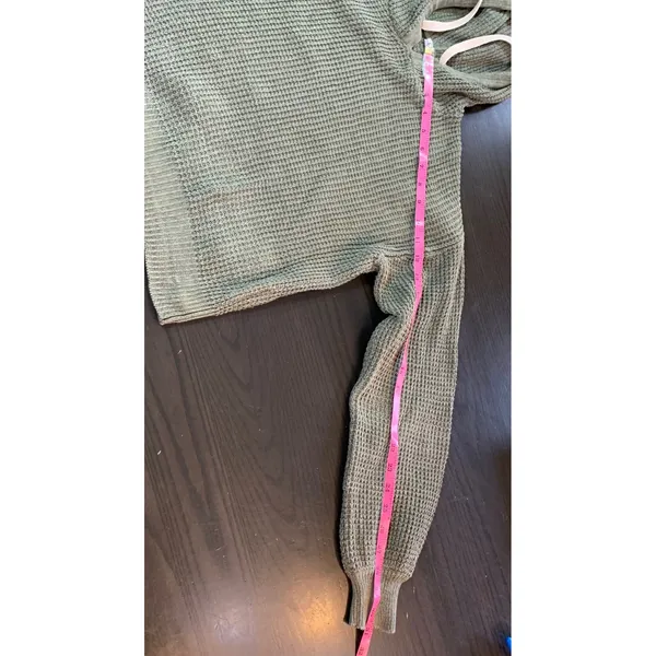 GAP Womens XS Olive Green Waffle Knit Hoodie Drawstring‎ Pullover Casual - Image 14