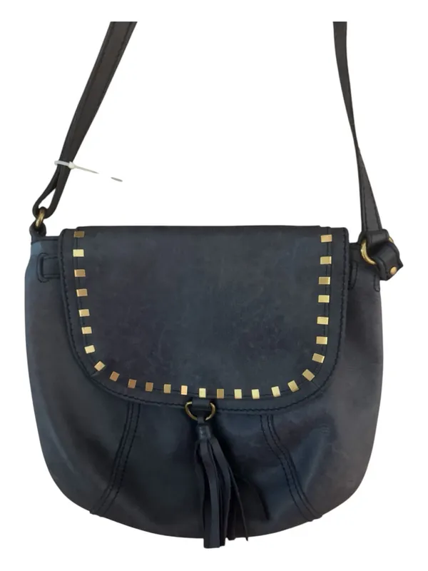 The Sak Serrano Leather Saddle Bag Navy Blue Gold Studs Tassel NWOT - Image 3