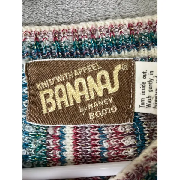 Vintage Multicolor Striped Knit Sweater 70s Boho Retro Folk Hippie Small 80s - Image 5