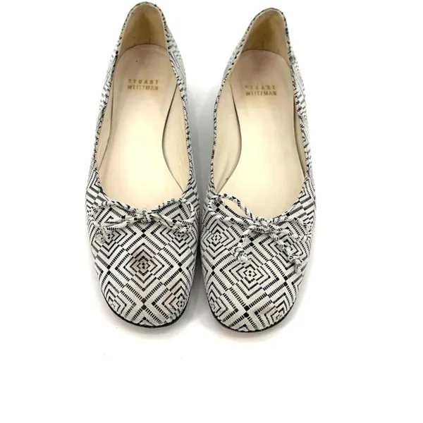 Stuart Weitzman Ballet Flats Sz 7.5N Geometric Bow Leather Preppy Old Money Slip - Image 3
