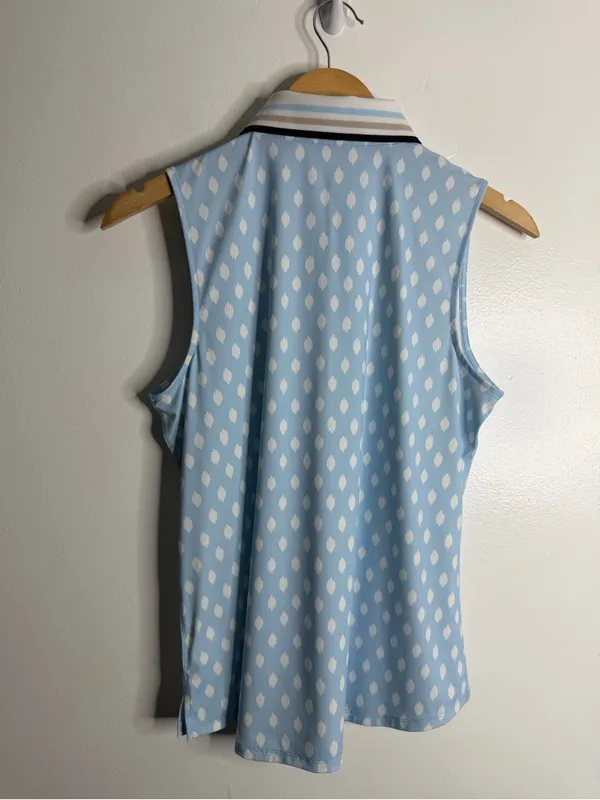 NEW Belyn Key‎ Penny Sleeveless Ikat Golf Polo Light Blue White Small Tennis - Image 3