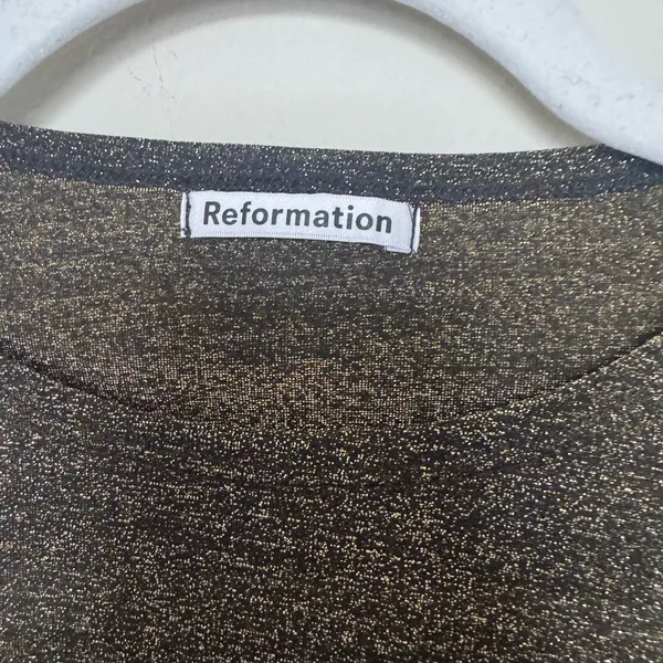 Reformation Black and Gold Long Sleeve Crop Top - Image 3