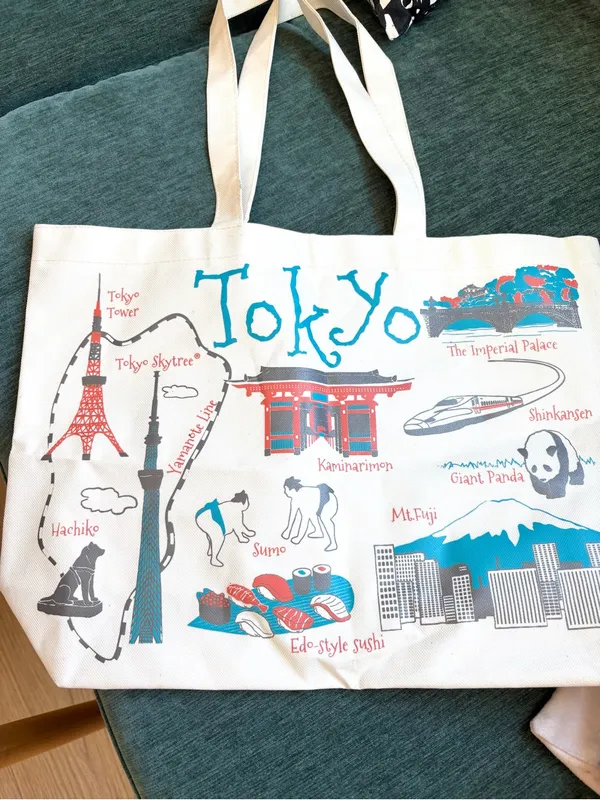 NWT Tote Bag With Tokyo Scenes Print Cream/Blue - Image 2
