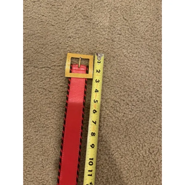 Vintage CARLISLE Belt XS RED Leather 1629 GOLD Metal 1990s Retro - Image 9