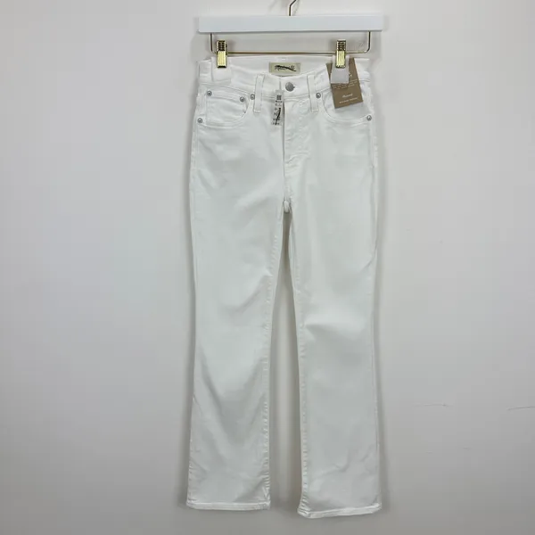 Madewell Kick Out Crop Jeans Pure White Stretch Mid Rise Flare NI961 US 24 NWT - Image 7