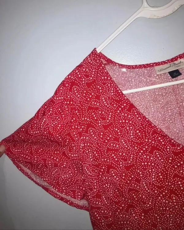 Universal Thread Medium Red Star Print Button Front Flutter Sleeve Mini Dress #1 - Image 3