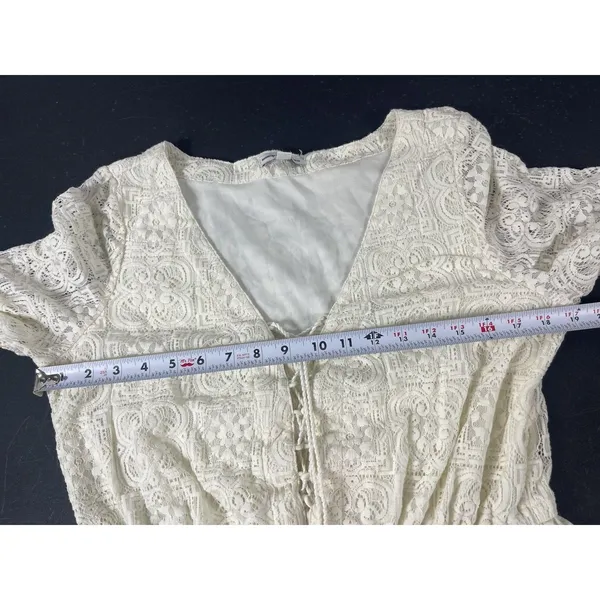 American Eagle Ivory Lace Dress L Lace Up Cottagecore Festival Mini - Image 11
