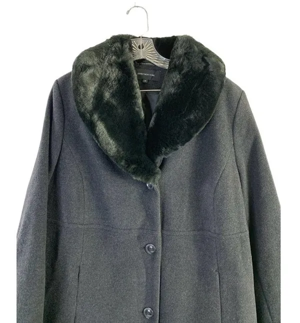 Jones New York Women's Long Wool Coat with Fux Fur Neck - Image 3