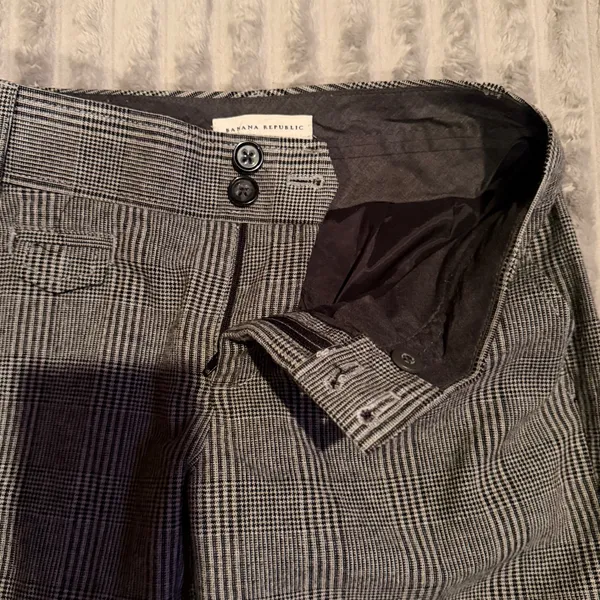 Banana Republic Glen Plaid Wool Blend‎ Ankle Zipper Trousers Black White 0 - Image 9