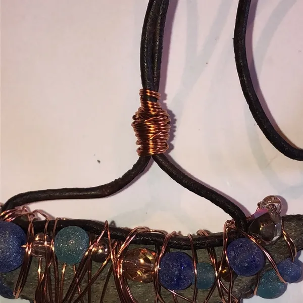 Vintage Beaded Copper Wire Wrapped Unique Boho Pendant Necklace - Image 4
