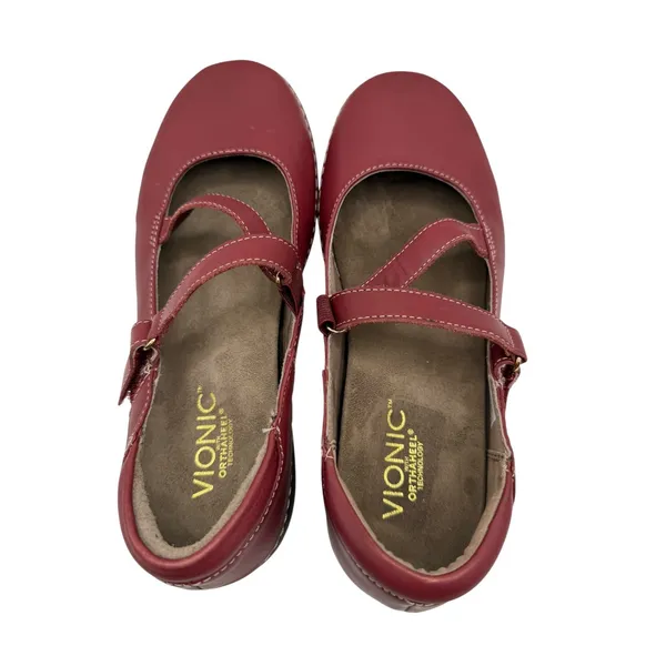 Vionic Judith Flat Mary Jane‎ Women 7 Red Burgundy Leather Orthaheel Support - Image 8