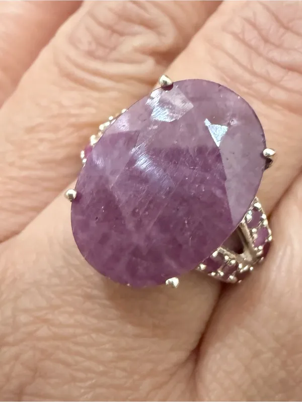 925 Silver Natural Ruby Gemstone Cocktail Ring Size 7.5 Pink - Image 2