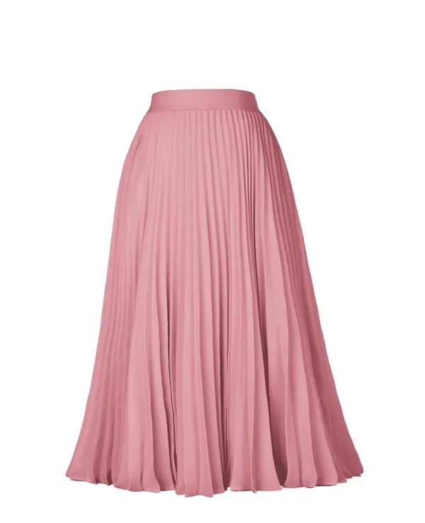 Kate Kaspin Women's High Elastic Waist Pleated Midi A-Line Swing Skirt Pink Larg - Image 4