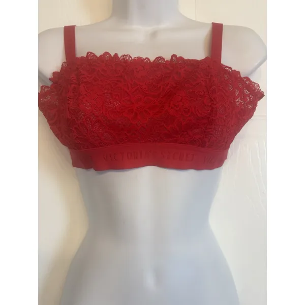 Victoria's Secret‎ Bralette Women Medium Red Lace Logo Band Unlined Wireless NEW - Image 2