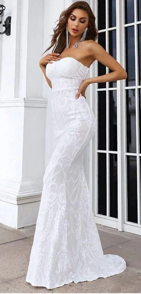 Gorgeous White Strapless Sequin Gown - Image 4