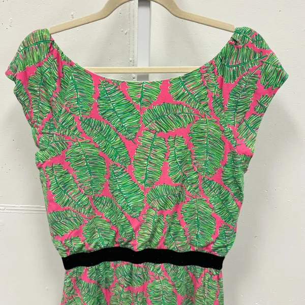 Lilly Pulitzer Pink‎ Green Palm Leaf Print Tunic Top Small Tropical Boat Neck - Image 5
