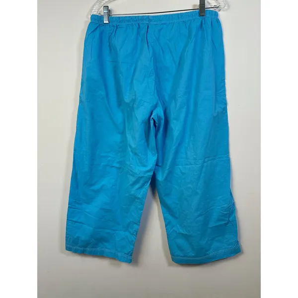 Fresh Produce Turquoise Blue Cotton Crop Capri Pants Drawstring Large - Image 2