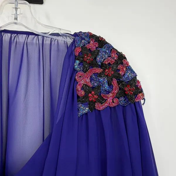 Vintage 1982 Casadei Purple Beaded Chiffon Draped Cocktail Dress Size 10 - Image 5