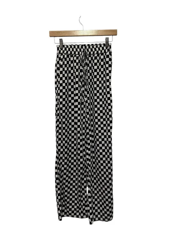 Checkerboard High-Rise Wide Leg Pants - Black & White - Image 3
