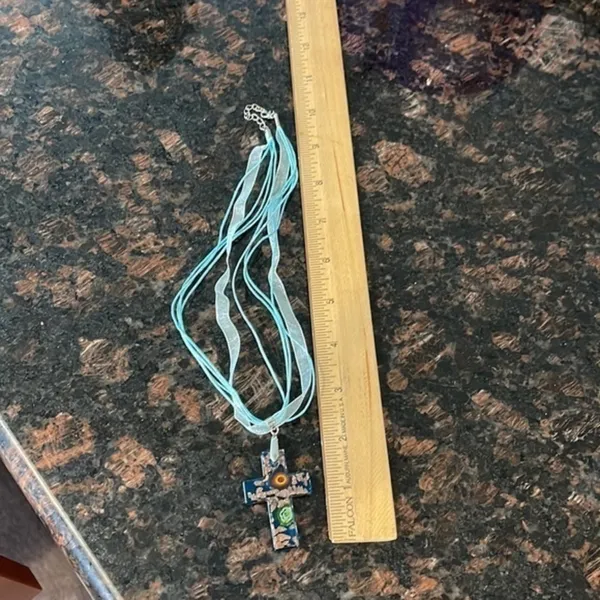 Handmade Glass cross with ribbon necklace. - Image 6