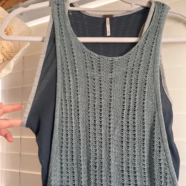 Free People Layered Knit Sweater Tank Blue Gray Boho Size small - Image 5