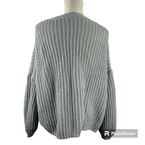 SHEIN Gray Balloon Sleeve Open Front Cardigan Sweater Large Knit Cozy EUC - Image 3