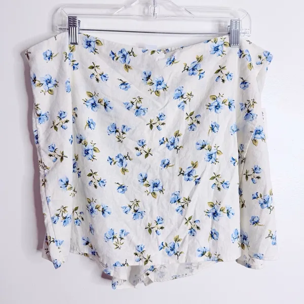 NWT Old Navy High-Waisted Linen-Blend Mini Skort White Blue XL Cottagecore‎ - Image 2