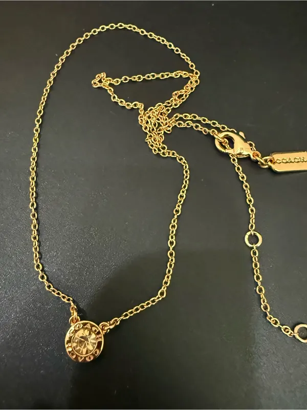 COACH Rose-Gold Open Circle Crystal Pendant Necklace - Image 7
