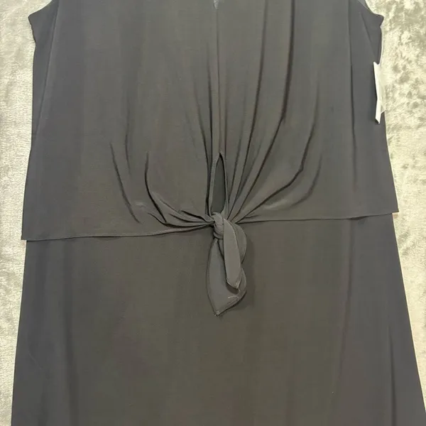 New Roz & Ali Dress Black Front Tie Overlay Sheath LBD‎ Wedding Minimalist Large - Image 4