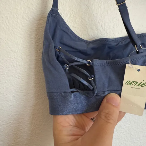 NWT AERIE Square Neck‎ Strappy Lace Up Unlined Adjustable Bra in Slate Blue - Image 3