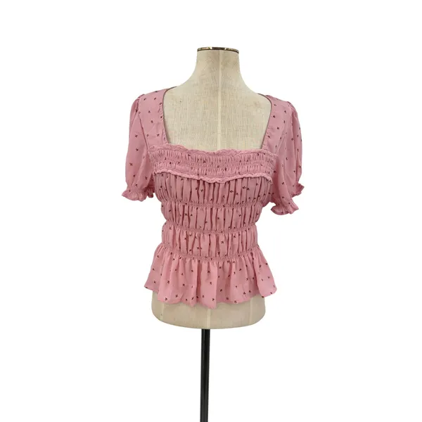Free People Adore You Blouse Bleached Mauve Floral Smocked Pink Size Medium - Image 3
